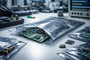 Bolsas ESD antiestáticas protegiendo tarjeta PCB en entorno electrónico, Videci
