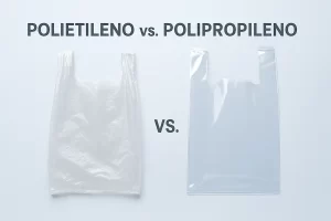 Comparación visual entre una bolsa de polietileno (PE) flexible y una bolsa de polipropileno (PP) rígida, videci